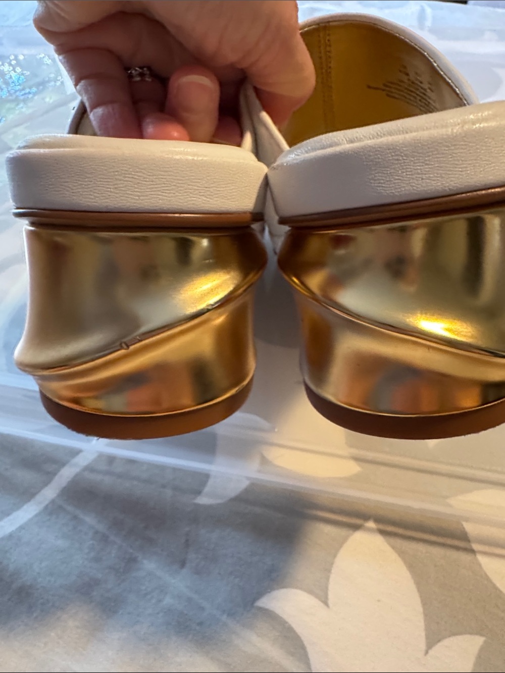 Donna Karan White Open-Toe Mule with Gold Accent - Picture 7 of 9
